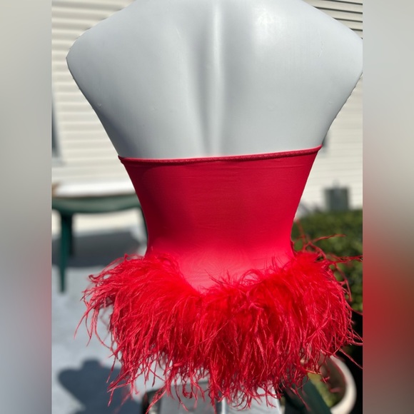 Beautiful New! Red Halter Custom Jazz Dance Costume With Feathers Small Adult💃 - Picture 4 of 8